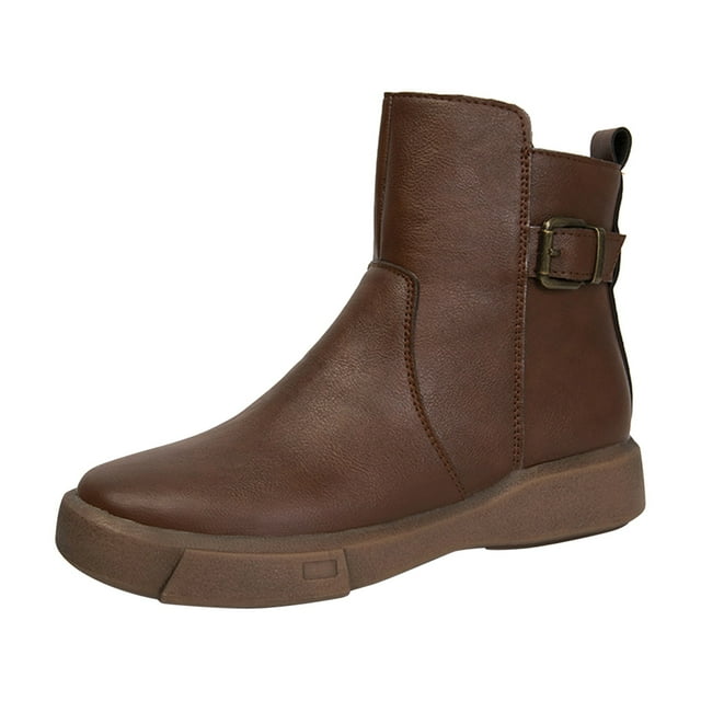Women's Retro Low Heel Ankle Boots Casual Flat Booties Solid Color Chelsea Booties with Side Zip
