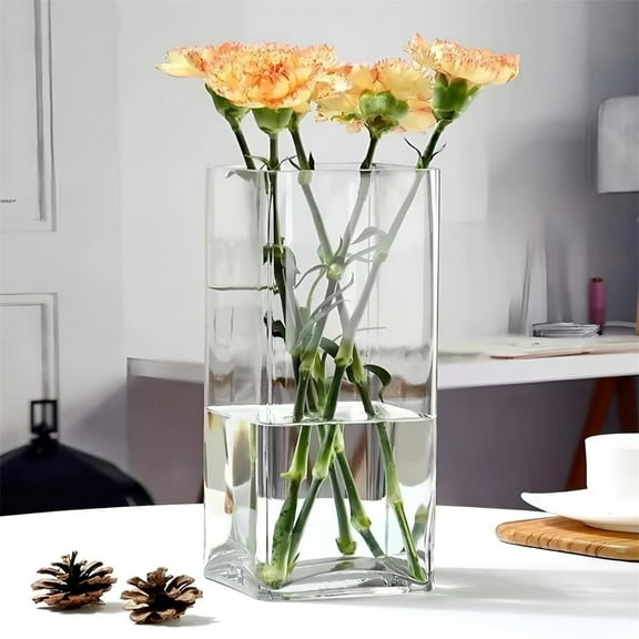 Scheam 1Pcs Non-Breakable Acrylic Vase,Rectangle Tall Flower Vase,Clear Plastic Flower Container,High Transparency Thick Vase,Decorative Centerpiece for Home Office Wedding 4"x8"