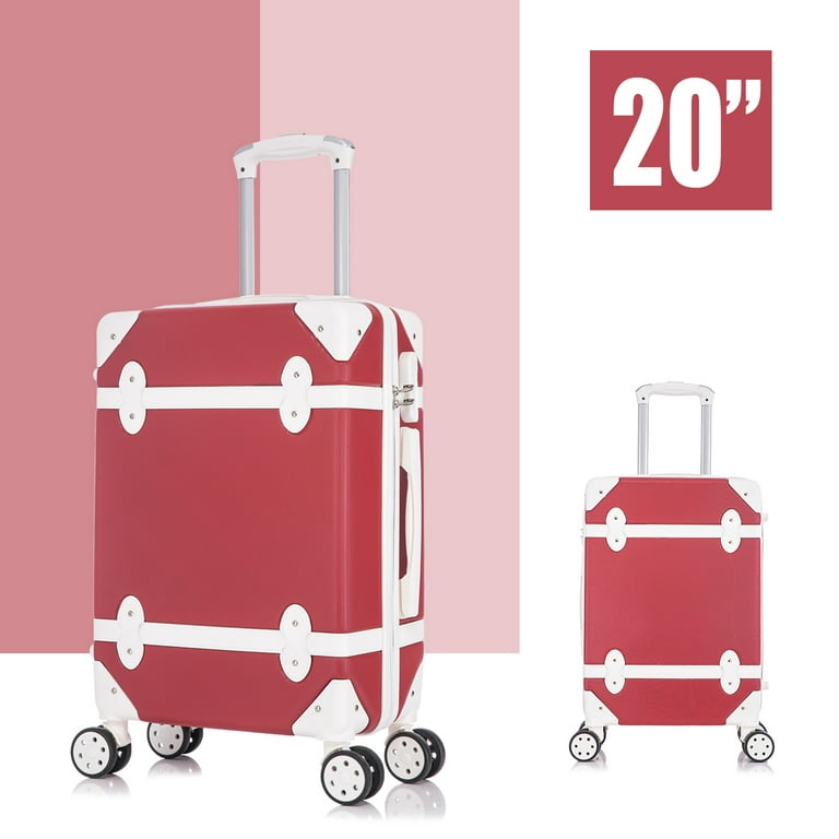 Gzxs 3 Pieces Luxury Luggage Sets Red Retro Vintage Suitcase Travel Trunk  Luggage with Spinner Wheels for Men and Women (20 / 24 / 28) 