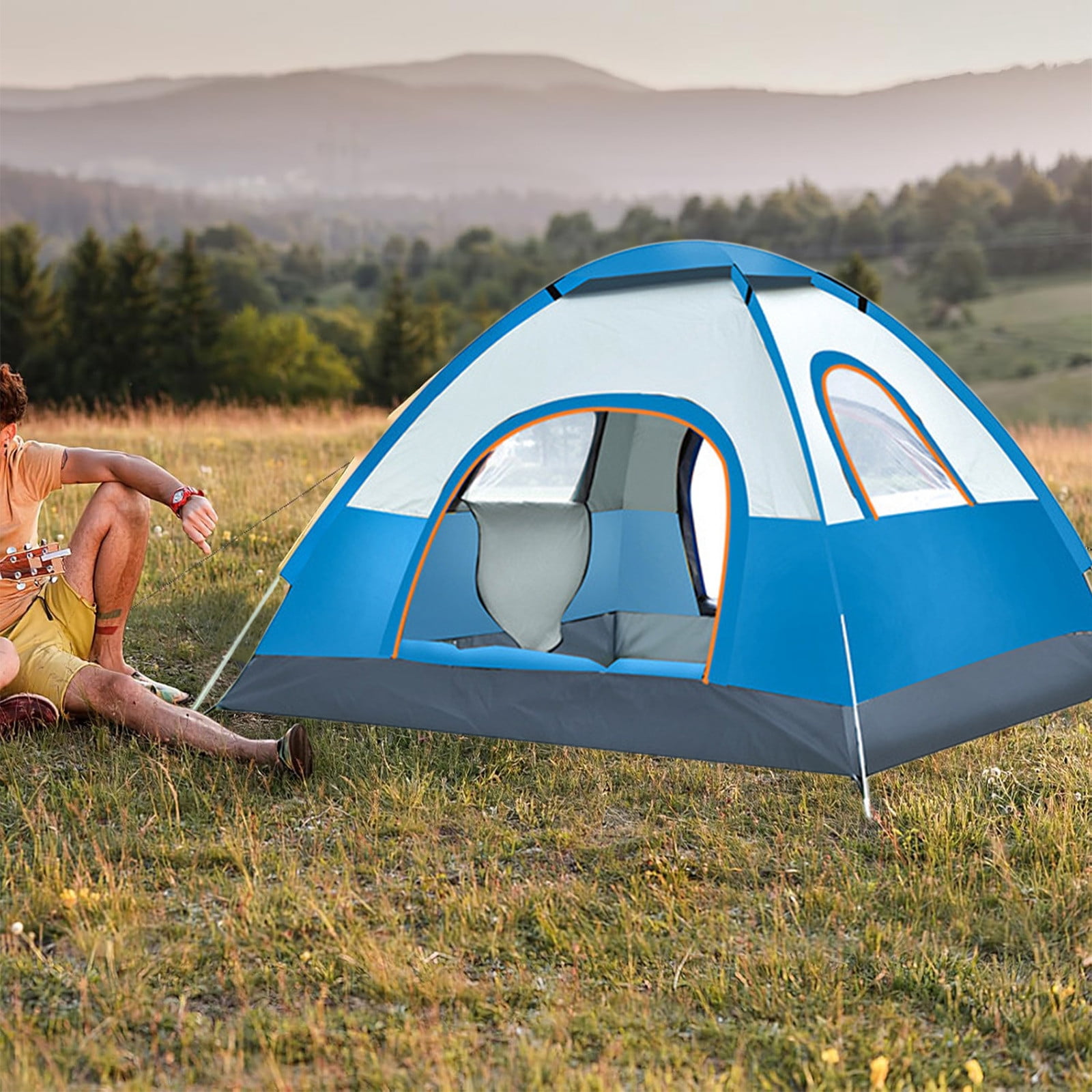 3-4 Person Automatic Pop Up Tent, Waterproof Camping Tent with Instant Setup, Spacious & Lightweight Build for Camping, Hiking, Beach Trips, Picnics, Backpacking and Outdoor Gatherings