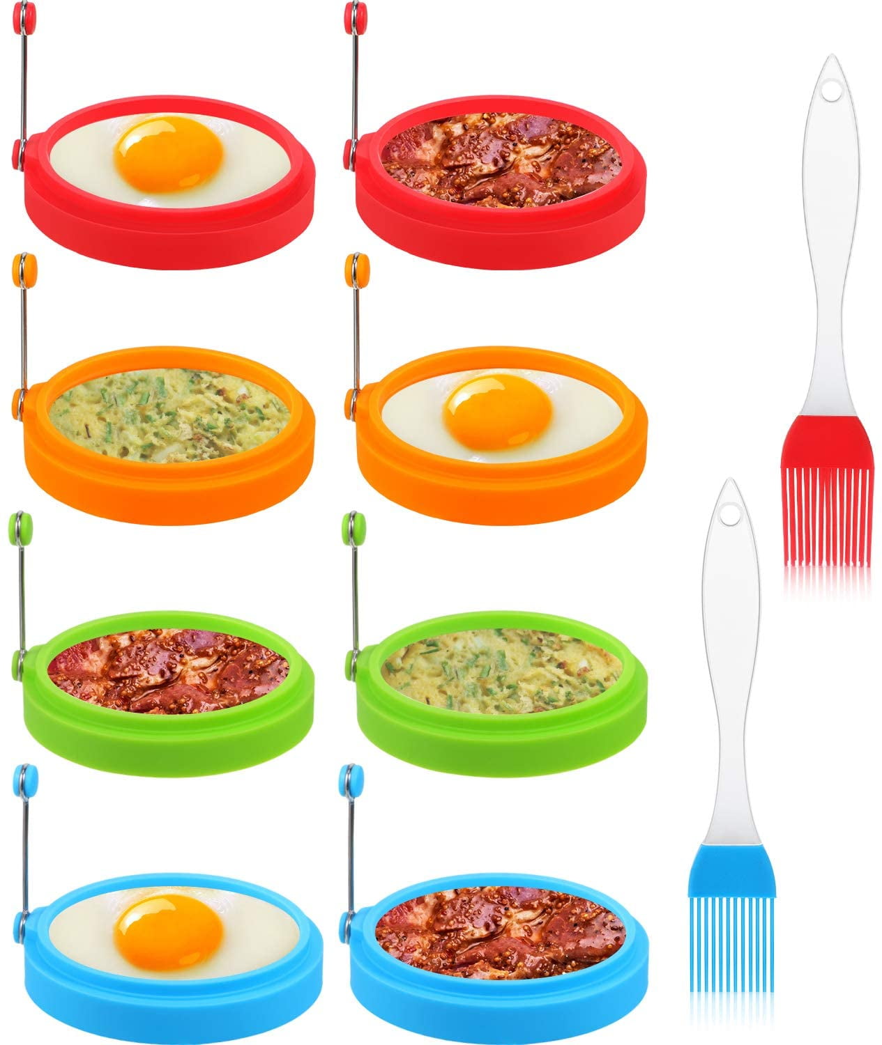 4 Pieces 4 Inches Stainless Steel Egg Rings 6 Inches Nonstick Egg Ring Molds 8 Inches Pancake Rings Round Egg Cooker Rings with Orange Silicone Handles for Breakfast Pancake Omelette Sandwich 