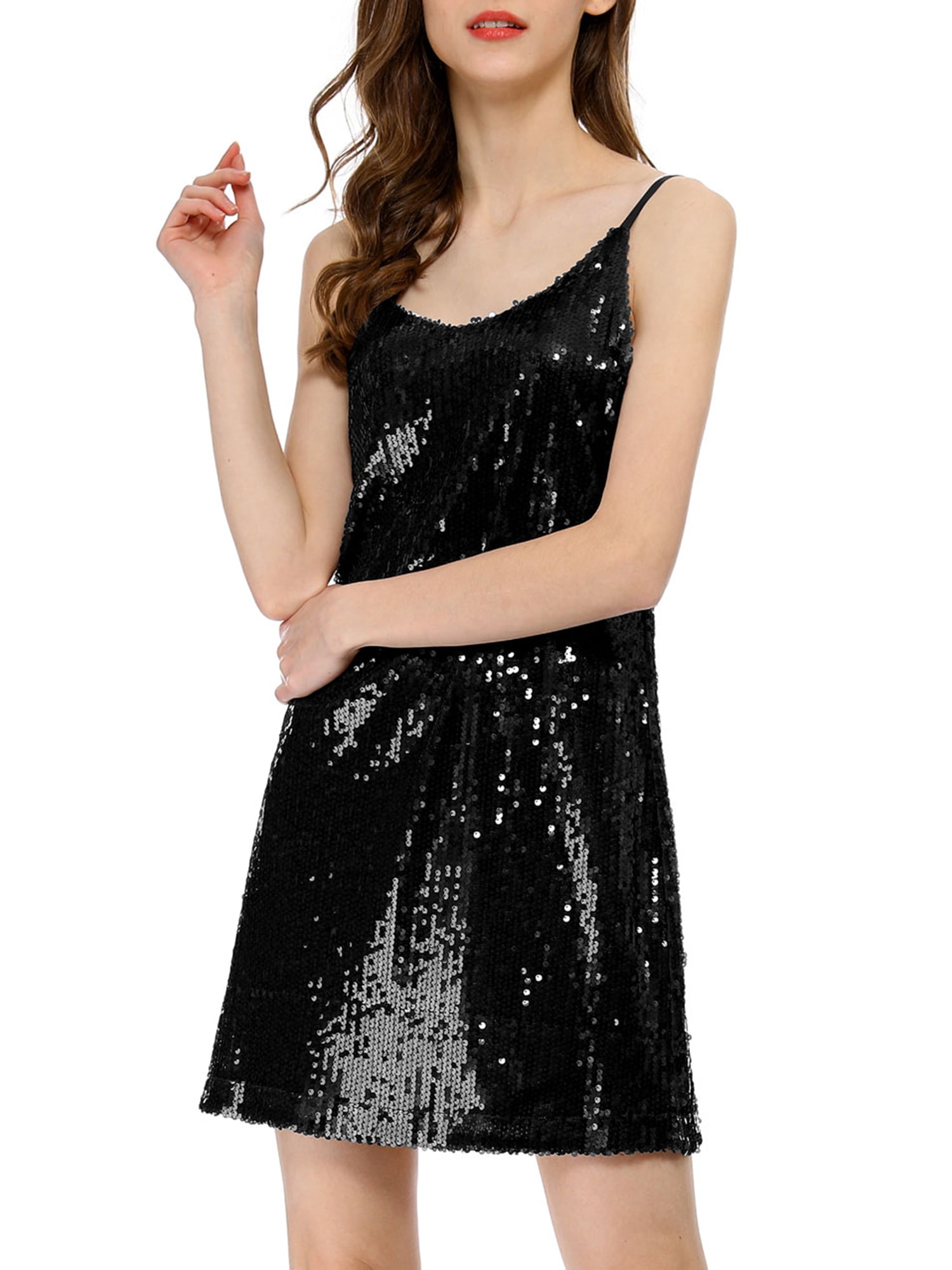 DARING DIVA Halloween Costume Glitter Sequin Spaghetti Strap Dress XS Black