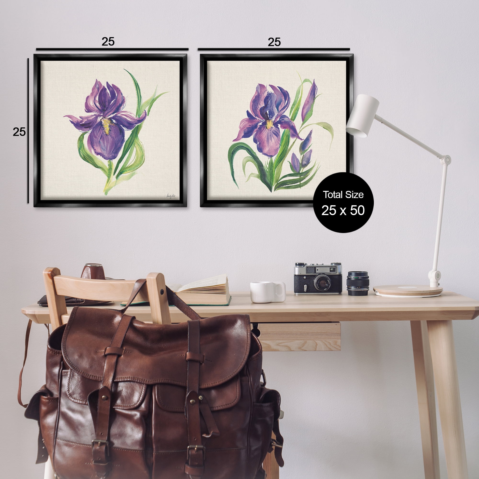 Stupell Industries Purple Iris in Bloom Plants & Flowers Painting Black Floater Framed Canvas Art Print Wall Art, 25 x 25, Set of 2