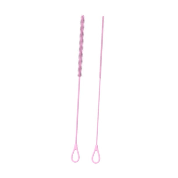 2 piezas cepillos de limpiador de paja de silicona larga liviana recipiente de cuello estrecho cepillos de botella de silicona reutilizables para taza Rosa