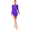 thumbnail image 2 of iixpin Women's  Long Sleeve Figure Ice Skating Dress Rhinestone Mesh Lyrical Dance Leotard Dress Purple S, 2 of 7