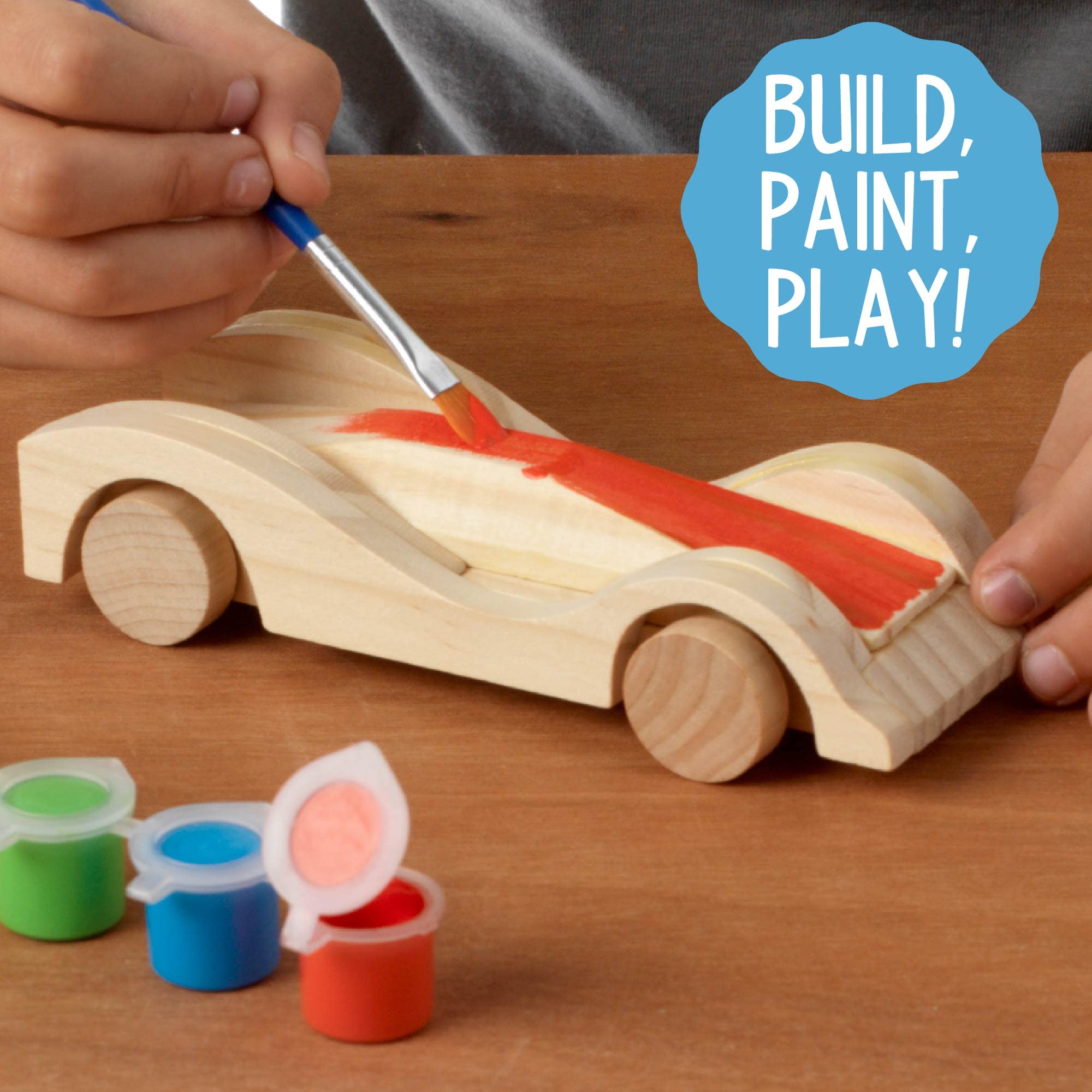 Joyfy Ensemble d'Art de Construction et de Peinture de Voiture de Course en Bois 4 Pcs pour Enfants, Cadeau d'Anniversaire pour Garçons de 6 Ans et Plus