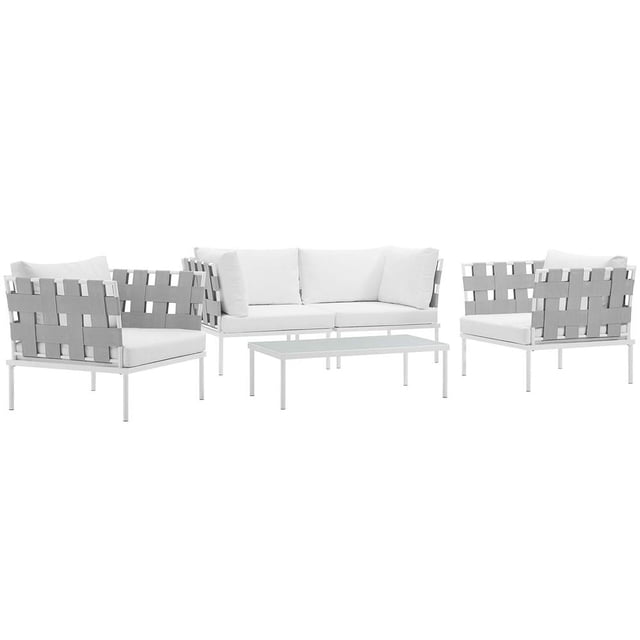 Modway Harmony Sectionnel de Mobilier de Patio Extérieur en Aluminium, 5 Pcs, Blanc