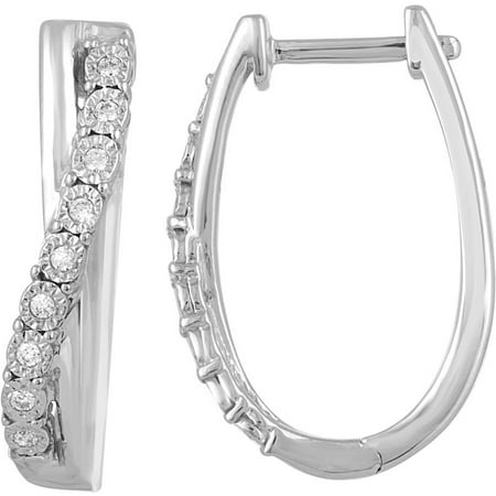 Diamond Accent Sterling Silver Miracle Plate Hoop Earrings