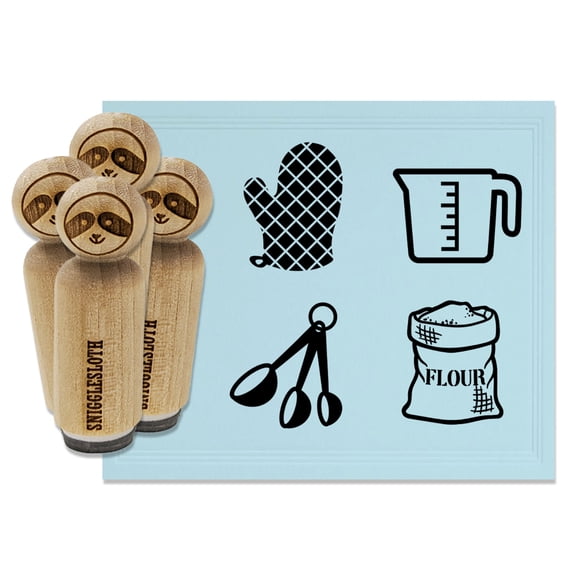 Baking Cooking Flour Measuring Spoons Cup Oven Mitt Rubber Stamp Set for Scrapbooking Crafting Stamping - Small 3/4 Inch