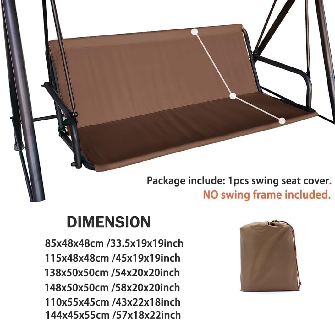 QIUYIDP J&C Patio Swing Seat Cover Replacement 600D Heavy Duty Swing Cushion Cover Outdoor Swing Seat Support Waterproof Fade Resistant for 3 Seater Durable Swing Covers for Frame (63x22x22in)