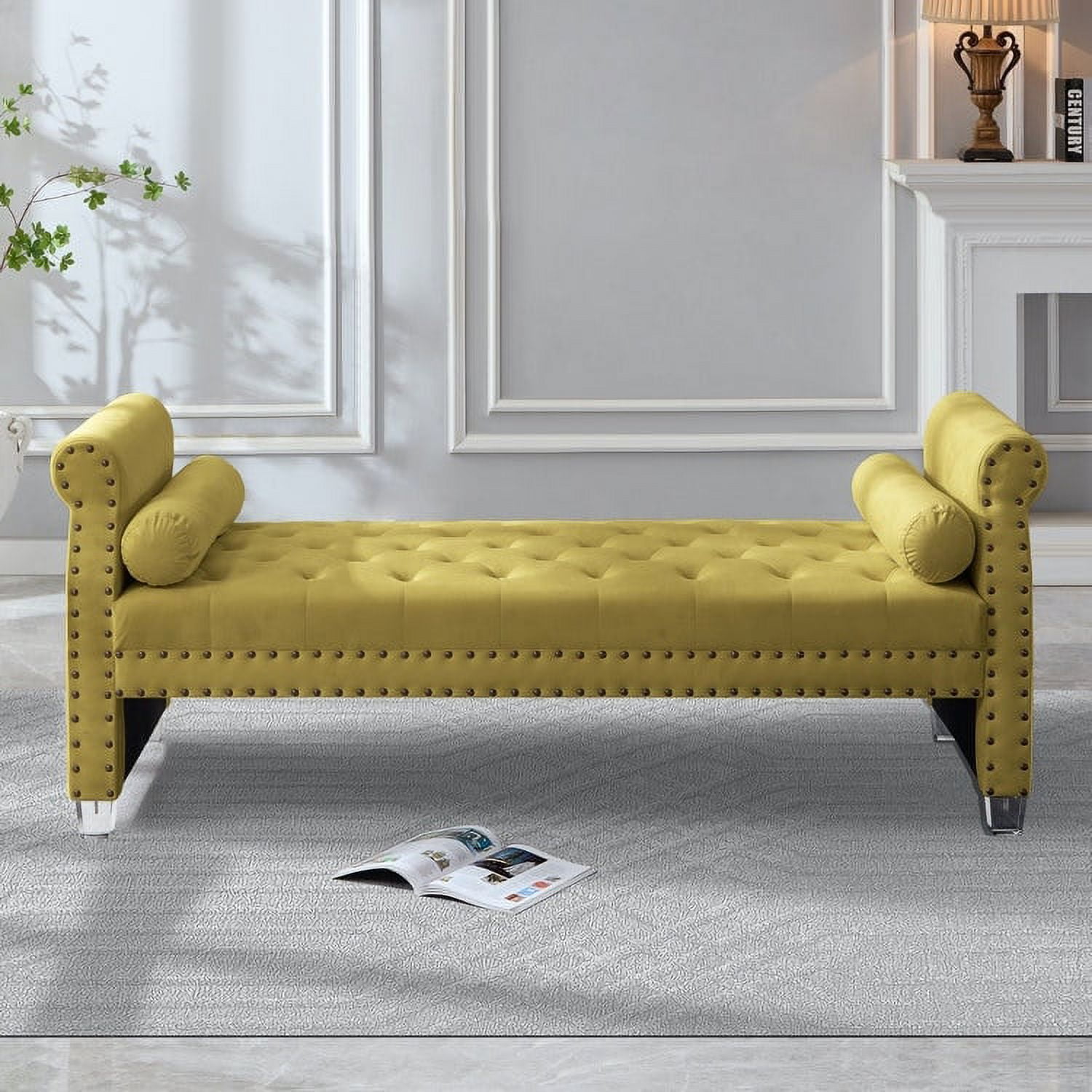 Tiffiany Luxury Tufted Velvet Upholstered Extra Long Bed Bench