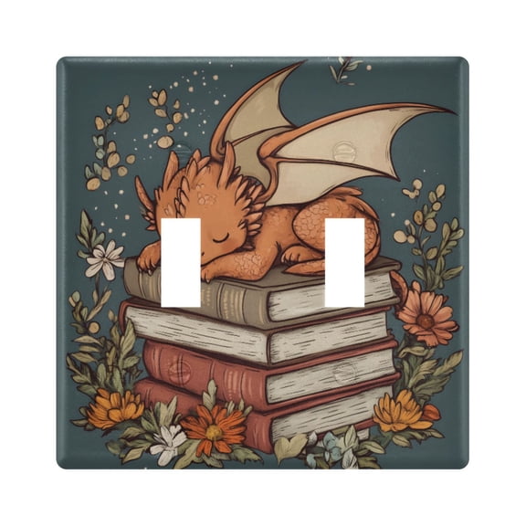 Dailycode Light Switch Plate Covers 2 Gang Wall Plate Plastics Outlet Covers for Kitchen Home Office Decor Little Dinosaur on Book