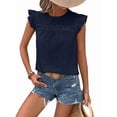 thumbnail image 2 of Women Summer Eyelet Tops Dressy Casual Crew Neck Ruffle Cap Sleeve Boho Shirts Lace Embroidered Blouses 2025 Navy blue XXL, 2 of 5
