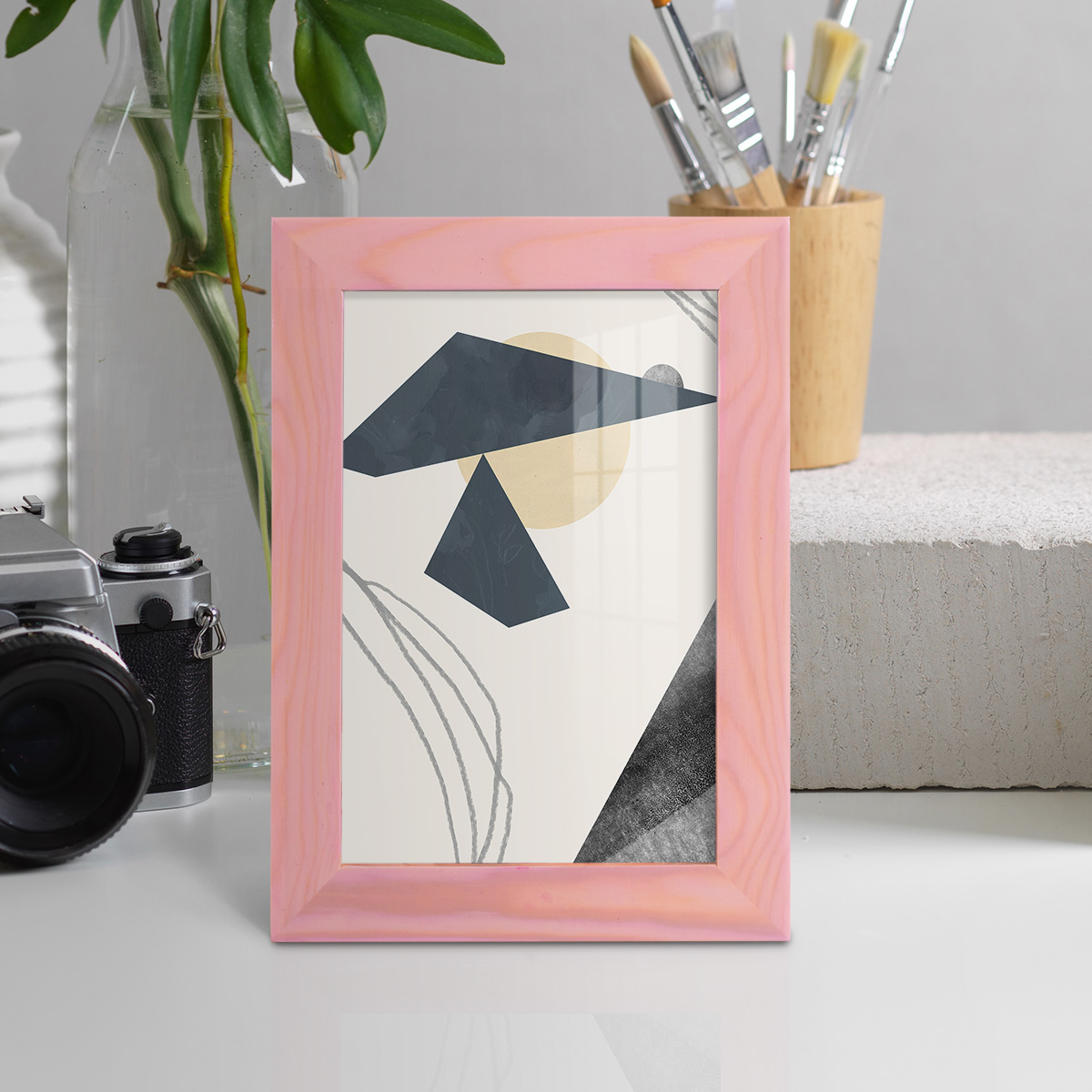 Diamond Slate IV - Framed Print w/glass - Sunset Pink