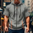 thumbnail image 2 of Zip Up Hoodies for Men Short Sleeve Drawstring Hoodie Workout Gym Athletic Running Jackets Summer Lightweight Shirts with Pocket Light Gray L, 2 of 3