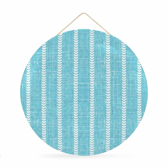 Welcome Sign for Front Door, Turquoise Round Metal Wall Art Wreaths, Modern Boho Vertical Striped Pattern Simple Outdoor Indoor Wall Hanging Sign for Porch Decor Housewarming Gifts 11.8 Inch