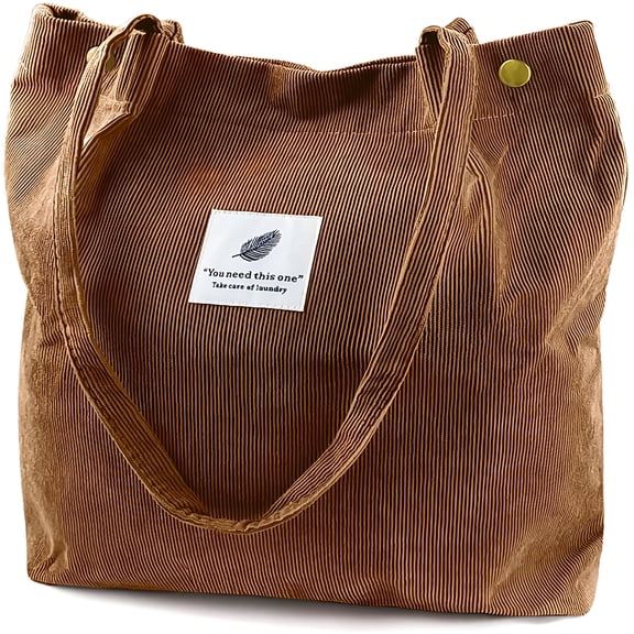 AOMRCOL Large Corduroy Tote Bag for Women, Canvas Shoulder Purse with Inner Pockets, Lightweight Casual Tote for Work, School, Travel
