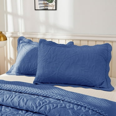 MarCielo  2-Piece 100% Cotton Embroidered Quilted Pillow Shams Navy - Standard