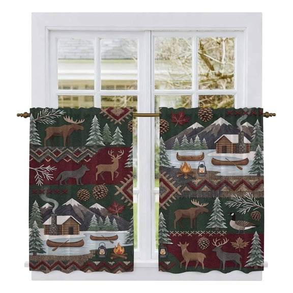 Western Boho Kitchen Curtains 54 Inch Length, Farmhouse Country Rustic Chic Wild Nature Cabin Deer Tiers Curtains for Bathroom Bedroom Cafe, Light Filtering Window Treatment Drapes 2 Panels 42"Wx54"L