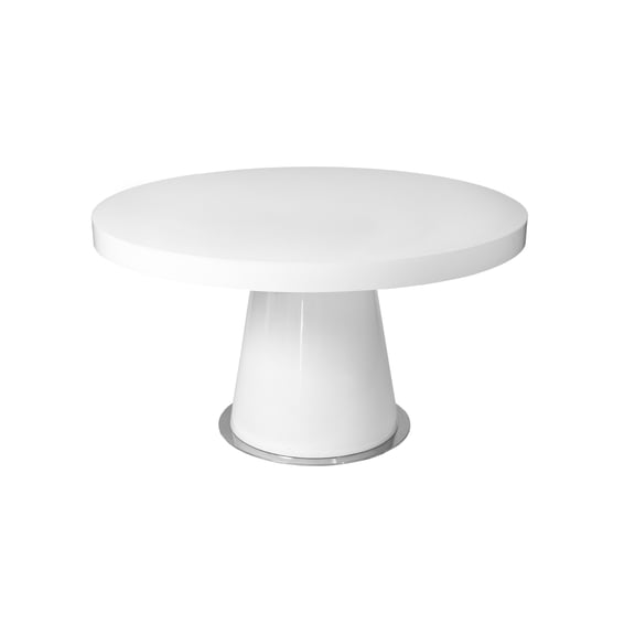 John Dining Table, 53 Inch Round Top, Modern Cone Base, White, Steel