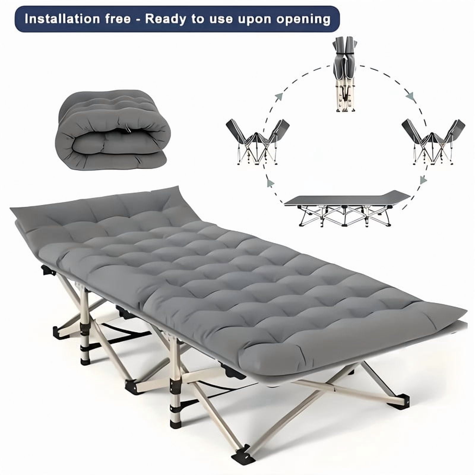 Heavy-Duty Folding Bed Frame with Adjustable Backrest, Portable Camping Cot, Indoor/Outdoor Daybed with Removable Pad