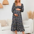thumbnail image 6 of gakvbuo Maternity Dress for Photoshoot Women'S Pregnant Casual Sexy Fashion Small Floral Printing Chiffon Square Collar Long Sleeve Long Dress, 6 of 6