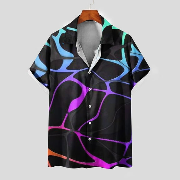 Aloohaidyvio polo shirts for men,Mens Shirt 3D Printed Hawaiian Short Sleeved Lapel Shirt Fashion Casual Beach Shirt Top,Men's Shirts on