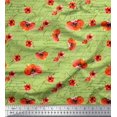 thumbnail image 1 of Soimoi Green polyester Crepe Fabric Text & Poppy Floral Print Fabric by Yard 52 Inch Wide, 1 of 3