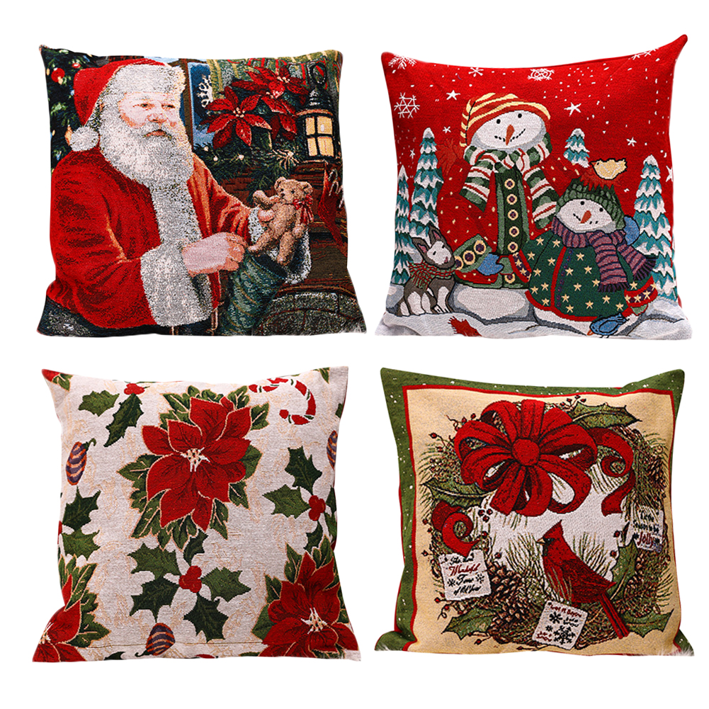 Bueautybox Christmas Throw Pillow Jacquard Embroidery Pillow Covers 18 x 18 - Snowman/Garland 