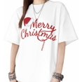 thumbnail image 1 of Camisetas para mujer Feliz Navidad, camisetas gráficas de manga corta, camisetas holgadas, camisetas casuales de algodón, 1 of 8