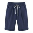 thumbnail image 4 of Pantalones cortos Cintura elástica Pantalones cortos sueltos Mujer Trajes de verano, Azul oscuro, XL kenally AP002089-63, 4 of 6
