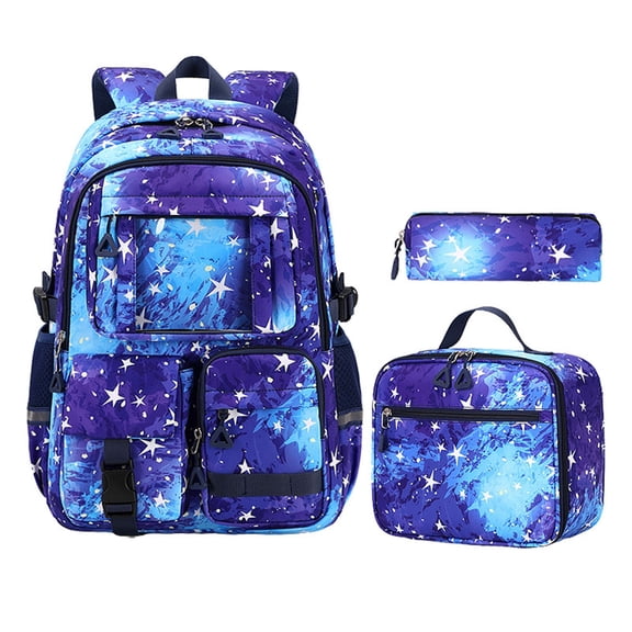 Weebloom Large School Backpack With Lunch Box Pencil Case For Kids Girls Cute 3Pcs School Bags Set Large Capacity Lightweight Stylish Bookbag Elementary Middle School Blue