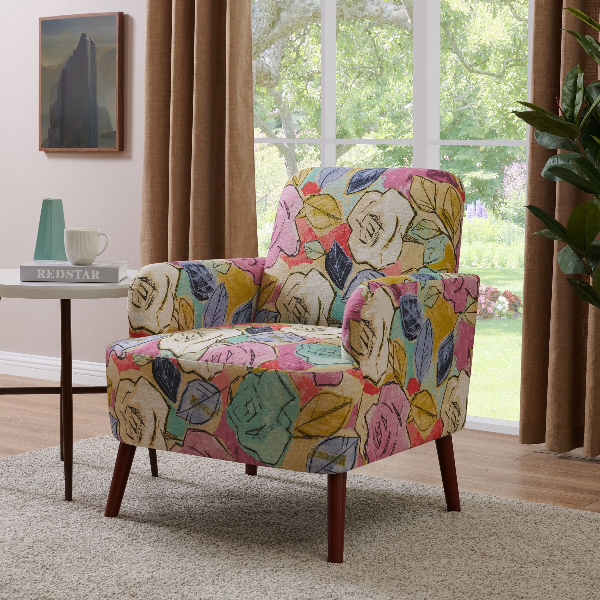 Homesvale Maureen Arm Chair in Multi Abstract Floral Fuchsia - Walmart