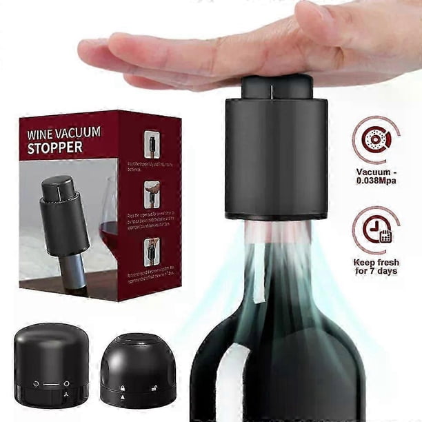 Tapón de botella de vino al vacío de 1/2 pieza, sellado al vacío, con memoria, estilo pulsador, para bar, corcho de vino, color negro.
