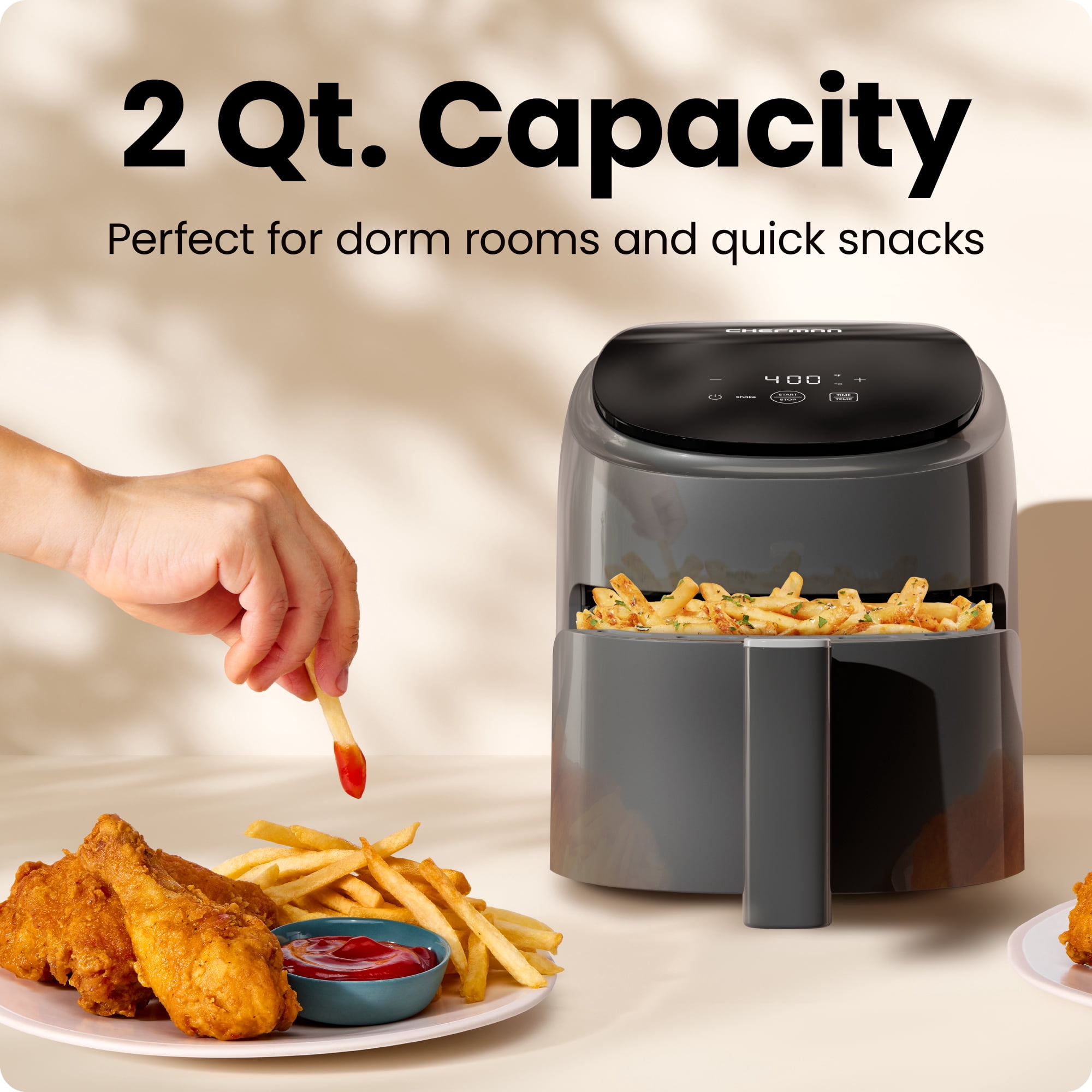 Chefman TurboFry 2-Quart Digital Air Fryer, Compact Design for Quick Meals, Dishwasher-Safe – Grey