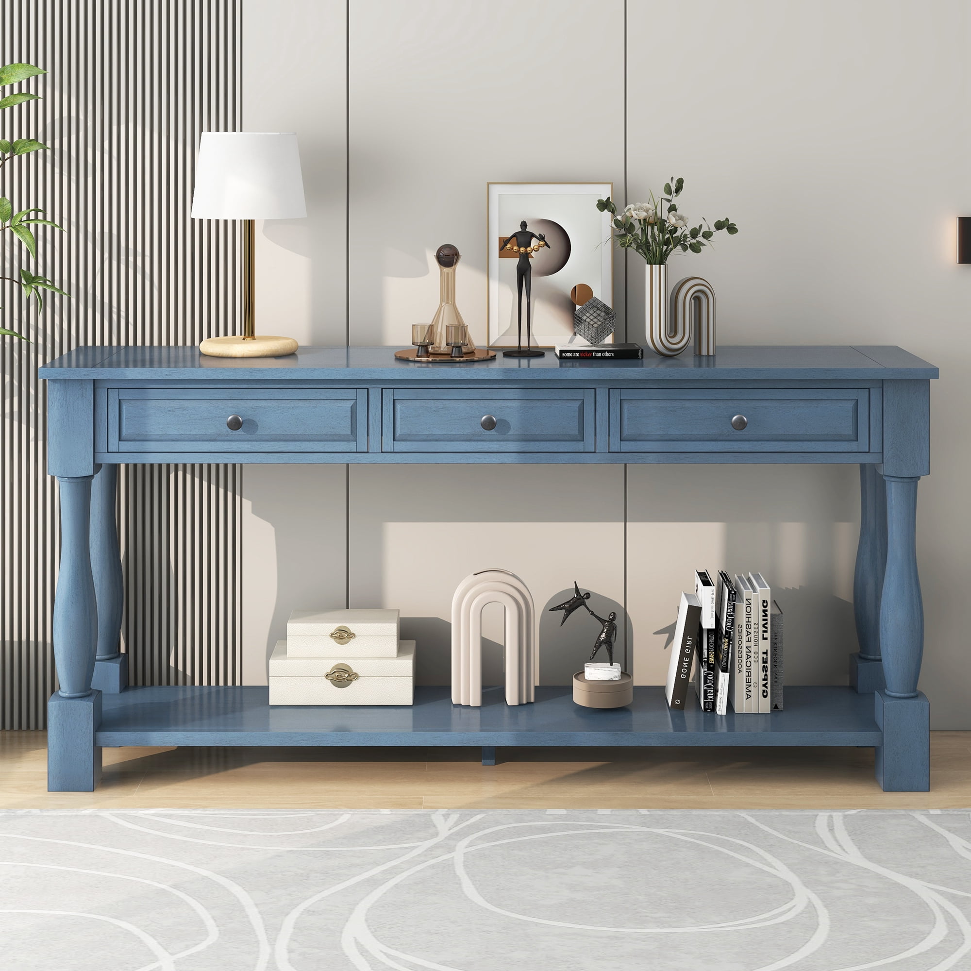 Harper & Bright Designs Console Table with Drawers and Shelf Long Sofa Table Entryway Table for Entryway Living Room Hallway, Navy