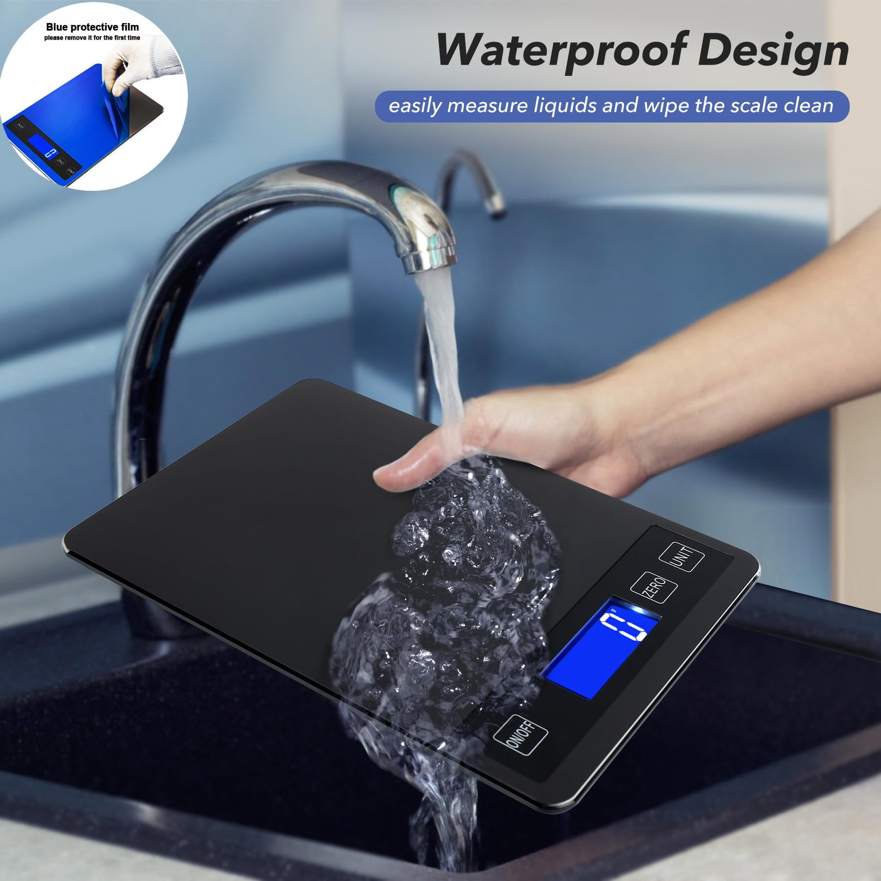 33lb Food Kitchen Digital Scale,1g/0.05oz Precise Graduation, USB Charging Kitchen Scale, Waterproof Stainless Steel with LCD Display, Ounces and Grams for Weight Loss, Cooking, Baking (silvery)