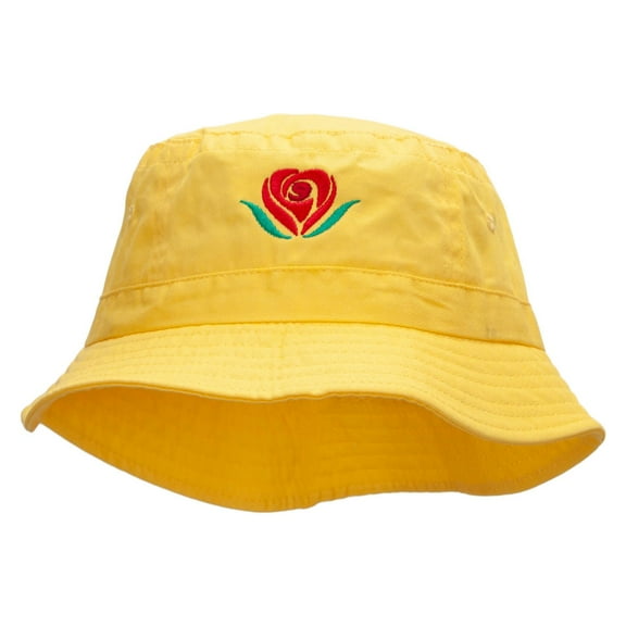 Rose Heart Embroidered Bucket Hat - Yellow OSFM