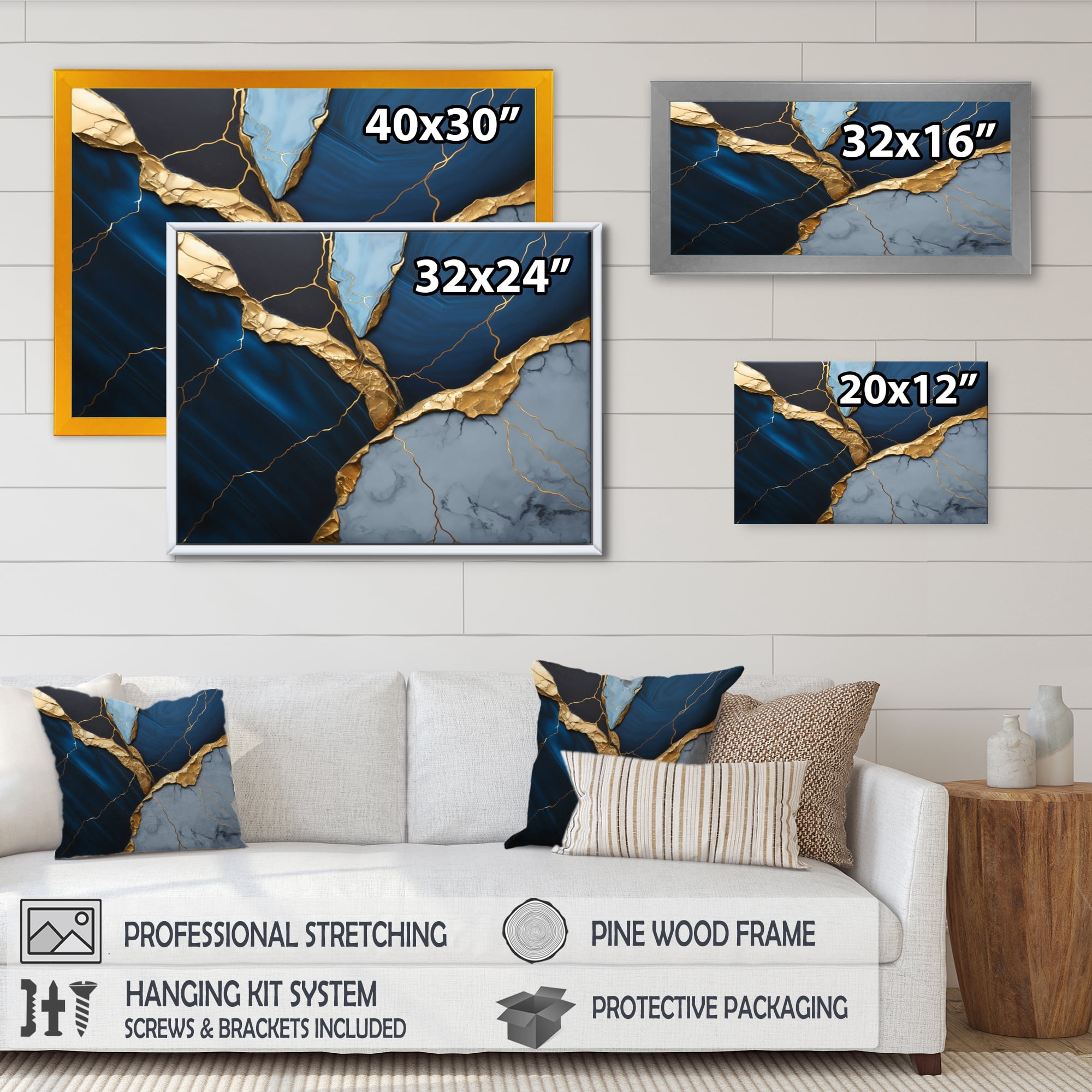 Designart Abstract Geode Blue III Canvas Wall Art