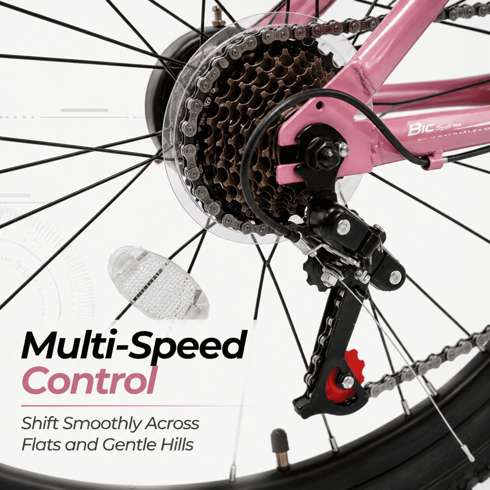 FUPOJH 24" Mountain Bikes for Teens,7 Speed,V Brakes,off Road Tires,Unisex,Pink