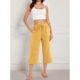 thumbnail image 4 of Prettady Women Capris Pants High Waist Drawstring Comfy Casual Pants Casua Loose Trousers Buttons Trim with Pockets Yellow XXL, 4 of 9