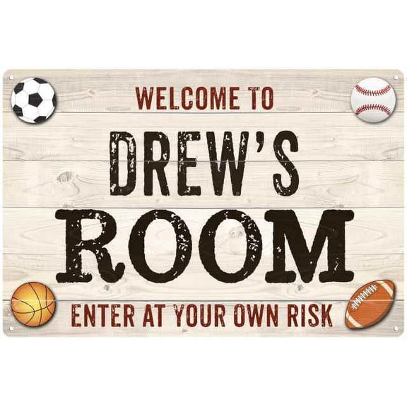 DREW'S Room Kids Bedroom Sign Boy's 8x12 Metal 208120090199