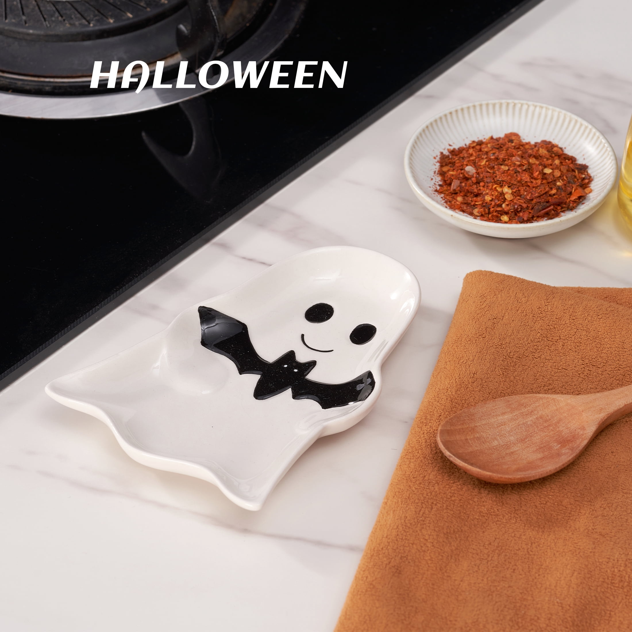 Way to Celebrate Ghost Ceramic Spoon Rest for Halloween Decor