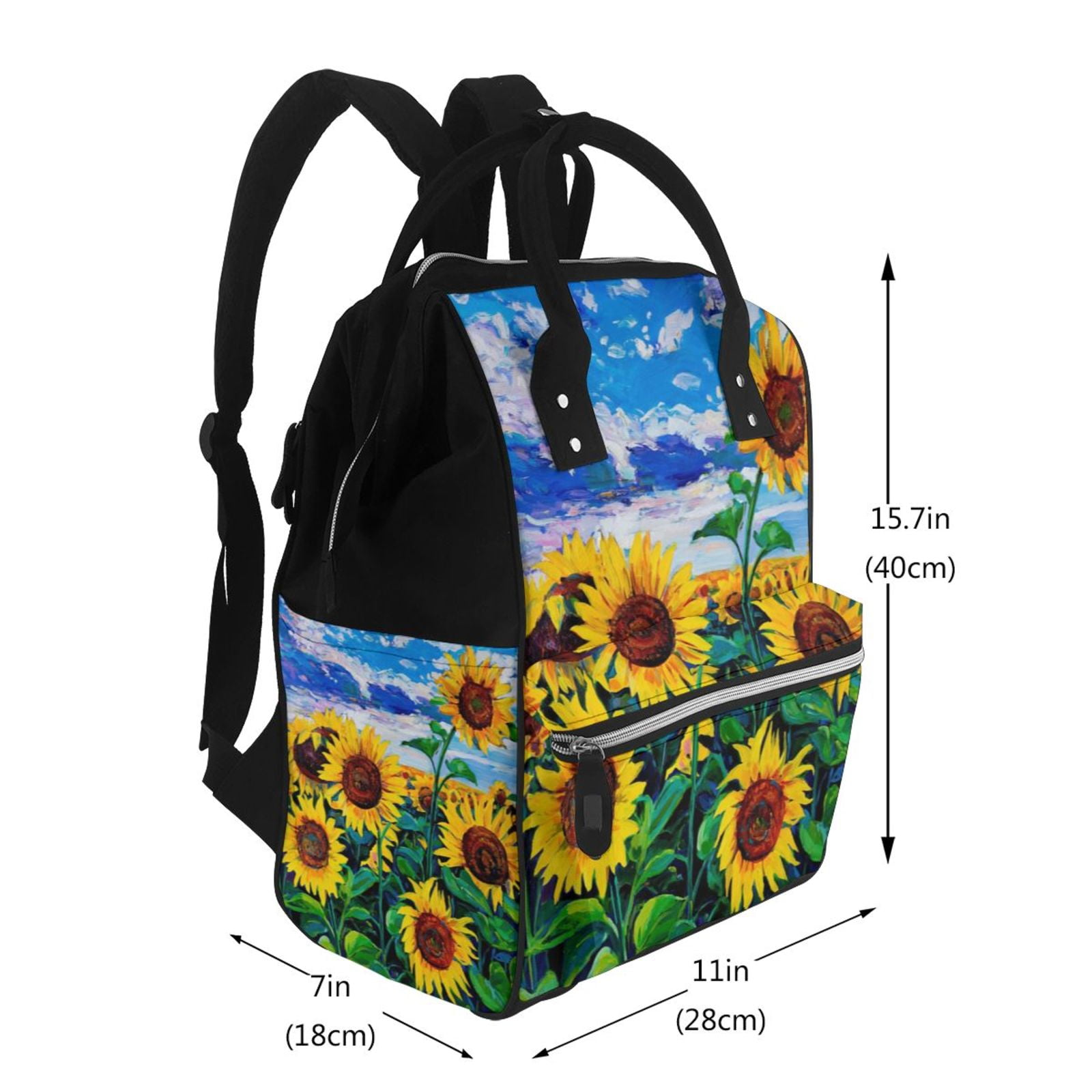 Ratiio Landscape With Sunflowers Mummy Backpack - Waterproof Twill Canvas, Large Capacity Diaper Bag with Multiple Pockets and Adjustable Straps