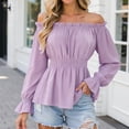 thumbnail image 6 of GEWSEY Womens Tops Off The Shoulder Blouses for Women Dressy Casual Cute Puff Sleeve T Shirts Fashion 2026 (Light Purple, S), 6 of 7