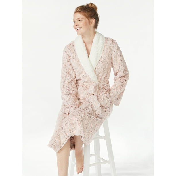 Joyspun Women’s Plush Sleep Robe, Sizes up to 3X