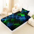 thumbnail image 5 of Castle Fairy Abstract Neon Block Twin Sheets 3pcs,Minimalism Futuristic Cubes Bedding,Green Blue Black,1 Flat Sheet, 1 Fitted Sheet and 1 Pillowcase, 5 of 7