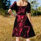 thumbnail image 5 of Vestido de primavera con estampado floral abstracto colorido y manga corta para mujer, vestido de noche, 5 of 7