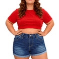 thumbnail image 3 of QERINTE Plus Size Blue Shorts for Women Stretchy High Waisted Denim 14 to 22, 3 of 6