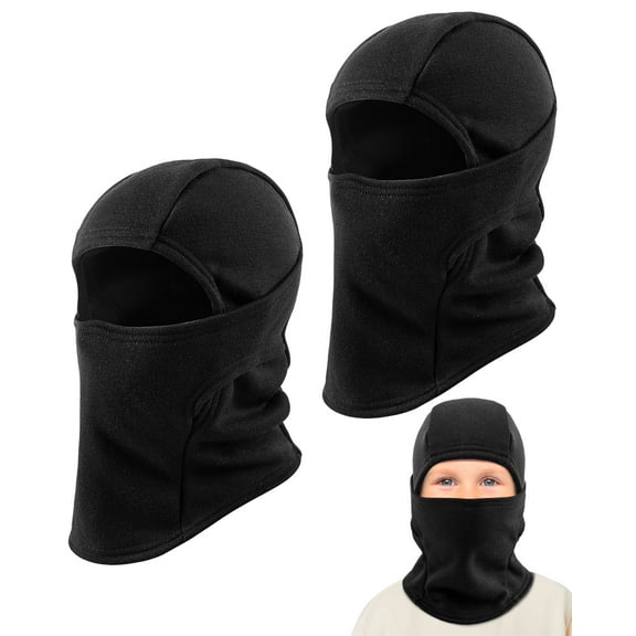 REDESS Balaclava Face Mask for Kid Warm Fleece Windproof Ski Mask for Boy and Girl,Black 2 Pack
